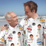 Personalized Best Papa Ever Funny Face Photo 100% Cotton Men's Hawaiian Shirt with Colourful Names Birthday Summer Vacation Gift for Dad Grandpa