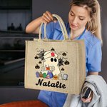 Personalisierte niedlichen Geist Krankenschwester Verband Kürbis Doodle Brief große Kapazität Jute Tote Tasche mit Namen lustig Halloween Geschenk für Krankenschwester