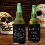 Personalized Til Death Do Us Part Sugar Skull Beer Can Cooler Sleeve with Name and Date Set of 12 Day of the Dead Wedding Gift for Family Couple