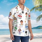 Personalized Best Papa Ever Funny Face Photo 100% Cotton Men's Hawaiian Shirt with Colourful Names Birthday Summer Vacation Gift for Dad Grandpa