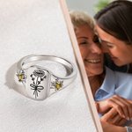 Personalized Engraved Bow Birth Flower Bouquet Sterling Silver Ring with Double Birthstones Birthday Mother's Day Gift for Women