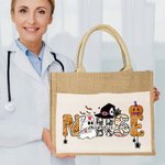 Personalisierte niedlichen Geist Krankenschwester Verband Kürbis Doodle Brief große Kapazität Jute Tote Tasche mit Namen lustig Halloween Geschenk für Krankenschwester