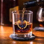 Personalized Unique Boat Anchor Design 10oz Whisky Glasses and Slate Coaster Set with Text Birthday Father's Day Gift for Grandpa Dad Whisky Lovers