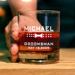 Personalized Bow Tie Monogram 10oz Whiskey Rocks Glass with Engraved Name and Date Birthday Wedding Gift for Men Groomsman