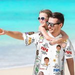Personalized Best Papa Ever Funny Face Photo 100% Cotton Men's Hawaiian Shirt with Colourful Names Birthday Summer Vacation Gift for Dad Grandpa