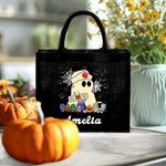 Personalisierte niedlichen Geist Krankenschwester Verband Kürbis Doodle Brief große Kapazität Jute Tote Tasche mit Namen lustig Halloween Geschenk für Krankenschwester