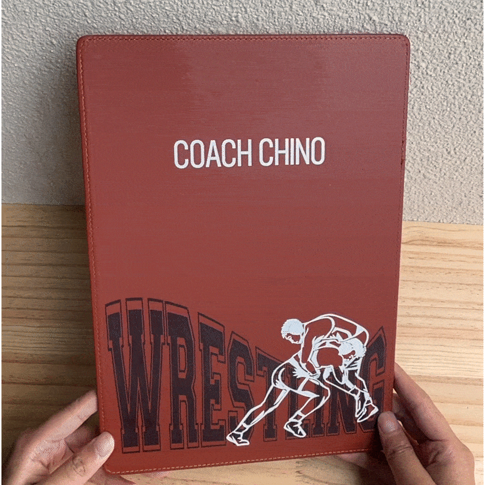 Personalized Wrestling Theme Leather Low Profile Clipboard with Name End of Season Retirement Appreciation Gift for Coach Team Manager