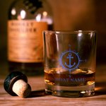 Personalized Boat Anchor Pattern Design 10oz Whisky Glasses and Slate Coaster Set with Text Birthday Father's Day Gift for Grandpa Dad Whisky Lovers