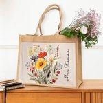 Personalized Wildflower Large Reusable Jute Bag with Name Birthday Wedding Gift for Friends Family