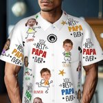 Personalized Best Papa Ever Funny Face Photo 100% Cotton Men's Hawaiian Shirt with Colourful Names Birthday Summer Vacation Gift for Dad Grandpa