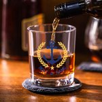 Personalized Boat Anchor Pattern Design 10oz Whisky Glasses and Slate Coaster Set with Text Birthday Father's Day Gift for Grandpa Dad Whisky Lovers