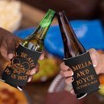 Personalized Til Death Do Us Part Sugar Skull Beer Can Cooler Sleeve with Name and Date Set of 12 Day of the Dead Wedding Gift for Family Couple