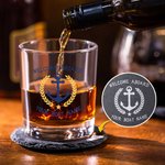 Personalized Unique Boat Anchor Design 10oz Whisky Glasses and Slate Coaster Set with Text Birthday Father's Day Gift for Grandpa Dad Whisky Lovers