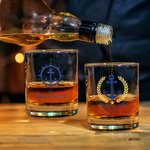 Personalized Boat Anchor Pattern Design 10oz Whisky Glasses and Slate Coaster Set with Text Birthday Father's Day Gift for Grandpa Dad Whisky Lovers