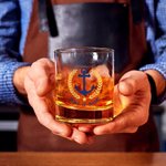 Personalized Boat Anchor Pattern Design 10oz Whisky Glasses and Slate Coaster Set with Text Birthday Father's Day Gift for Grandpa Dad Whisky Lovers
