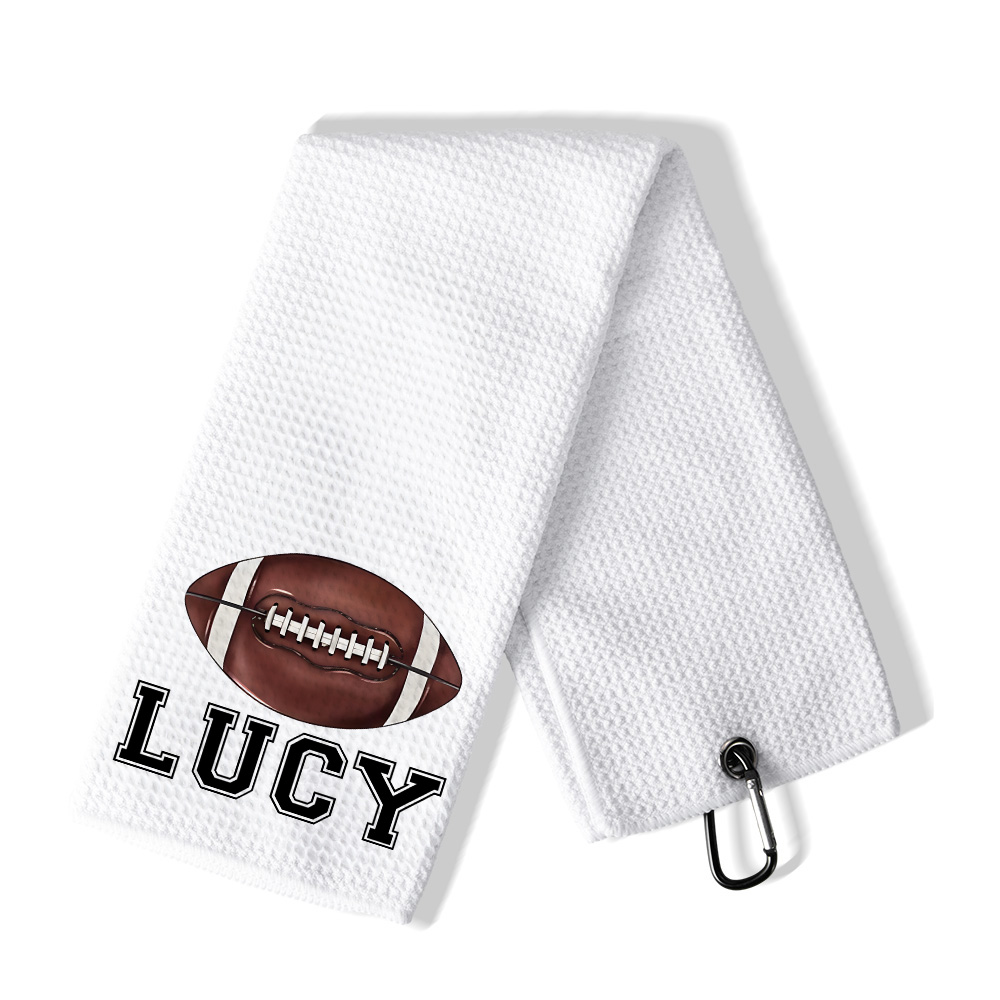 Personalized 100% Cotton Baseball Football Name Waffle Towel with Hanging Clip Birthday Gift for Sport Lover