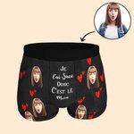 Caleçon Motif Coeur d'Amour Texte Drôle Sous-Vêtement Homme Personnalisé avec Photo de Visage Cadeau St Valentin pour Lui