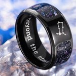 Personalised Orion Nebula Galaxy Constellation Ring Set of 2 with Engraved Text Engagement Wedding Valentine's Day Anniversary Gift for Couple