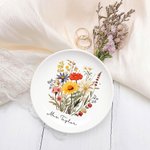 Personalized Wildflower Floral Ceramic Ring Dish Jewelry Tray with Name Wedding Engagement Bridal Shower Gift for Women