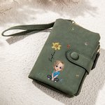 Personalized Cartoon Character Birth Flower Leather Tri-Folded Wristlet Name Wallet with Card Holder Birthday Gift for Women Girls