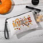 Personalizado Lindo Fantasma Enfermera Vendaje Calabaza Garabato Letra Lino Bolsa de Maquillaje con Nombre Divertido Halloween Regalo para Enfermera