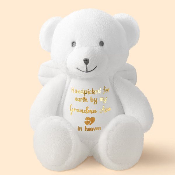 Personalised Handpicked for Earth By My Loved One Teddy Bear Plush Toy with Glitter Text  Angel Wings Pregnancy Keepsake Memorial Gift for Baby Kids