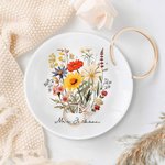 Personalized Wildflower Floral Ceramic Ring Dish Jewelry Tray with Name Wedding Engagement Bridal Shower Gift for Women