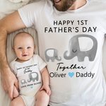 Personalized Cute Elephant 100% Cotton T-shirt Baby Onesie with Name Happy 1st Father's Day Gift for Newborn New Dad
