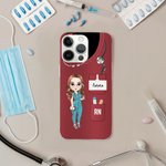 Personalized Multicolor Female Nurse Cartoon Character TPU Phone Case for iPhone with Name and Job Title Birthday Nurse Week Gift for Medical Staff