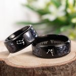 Personalised Orion Nebula Galaxy Constellation Ring Set of 2 with Engraved Text Engagement Wedding Valentine's Day Anniversary Gift for Couple