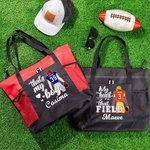 Personalized That's My Boy Cartoon Large Zippered Tote Bag with Name and Number Game Day Birthday Gift for Football Mom Lovers