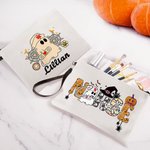 Personalizado Lindo Fantasma Enfermera Vendaje Calabaza Garabato Letra Lino Bolsa de Maquillaje con Nombre Divertido Halloween Regalo para Enfermera