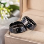 Personalised Orion Nebula Galaxy Constellation Ring Set of 2 with Engraved Text Engagement Wedding Valentine's Day Anniversary Gift for Couple
