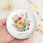 Personalized Wildflower Floral Ceramic Ring Dish Jewelry Tray with Name Wedding Engagement Bridal Shower Gift for Women