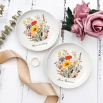 Personalized Wildflower Floral Ceramic Ring Dish Jewelry Tray with Name Wedding Engagement Bridal Shower Gift for Women