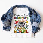 Henkilökohtainen monivärinen Game Over Takaisin kouluun 100% puuvilla Kid T-paita nimellä School Season Lahja tytöille pojat