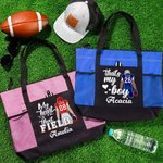 Personalized That's My Boy Cartoon Large Zippered Tote Bag with Name and Number Game Day Birthday Gift for Football Mom Lovers