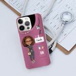 Personalized Multicolor Female Nurse Cartoon Character TPU Phone Case for iPhone with Name and Job Title Birthday Nurse Week Gift for Medical Staff