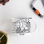 Personalized Newlywed Simple Line Drawing 12oz Camping Enamel Mug with Names and Date Wedding Engagement Anniversary Gift for Couple