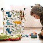 Personalized Cute Dinosaur Waterproof Laundry Storage Basket with Name Large Capacity Organizer for Toys Books Birthday Gift for Kids