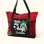 Personalized That's My Boy Cartoon Large Zippered Tote Bag with Name and Number Game Day Birthday Gift for Football Mom Lovers
