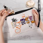 Personalizado Lindo Fantasma Enfermera Vendaje Calabaza Garabato Letra Lino Bolsa de Maquillaje con Nombre Divertido Halloween Regalo para Enfermera