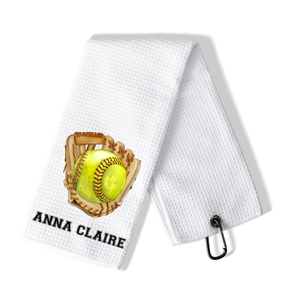 Personalized 100% Cotton Baseball Football Name Waffle Towel with Hanging Clip Birthday Gift for Sport Lover