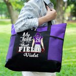 Personalized That's My Boy Cartoon Large Zippered Tote Bag with Name and Number Game Day Birthday Gift for Football Mom Lovers