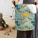 Personalized Cute Dinosaur Waterproof Laundry Storage Basket with Name Large Capacity Organizer for Toys Books Birthday Gift for Kids