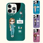 Personalized Multicolor Female Nurse Cartoon Character TPU Phone Case for iPhone with Name and Job Title Birthday Nurse Week Gift for Medical Staff