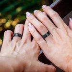 Personalised Orion Nebula Galaxy Constellation Ring Set of 2 with Engraved Text Engagement Wedding Valentine's Day Anniversary Gift for Couple