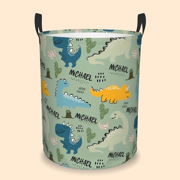 Personalized Cute Dinosaur Waterproof Laundry Storage Basket with Name Large Capacity Organizer for Toys Books Birthday Gift for Kids