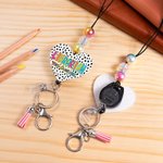 Personalizado dálmata puntos colorido garabato carta acrílico de cuentas cordón insignia carrete con el nombre y la borla de vuelta a la escuela de agradecimiento de regalo para el profesor