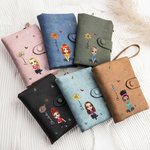 Personalized Cartoon Character Birth Flower Leather Tri-Folded Wristlet Name Wallet with Card Holder Birthday Gift for Women Girls